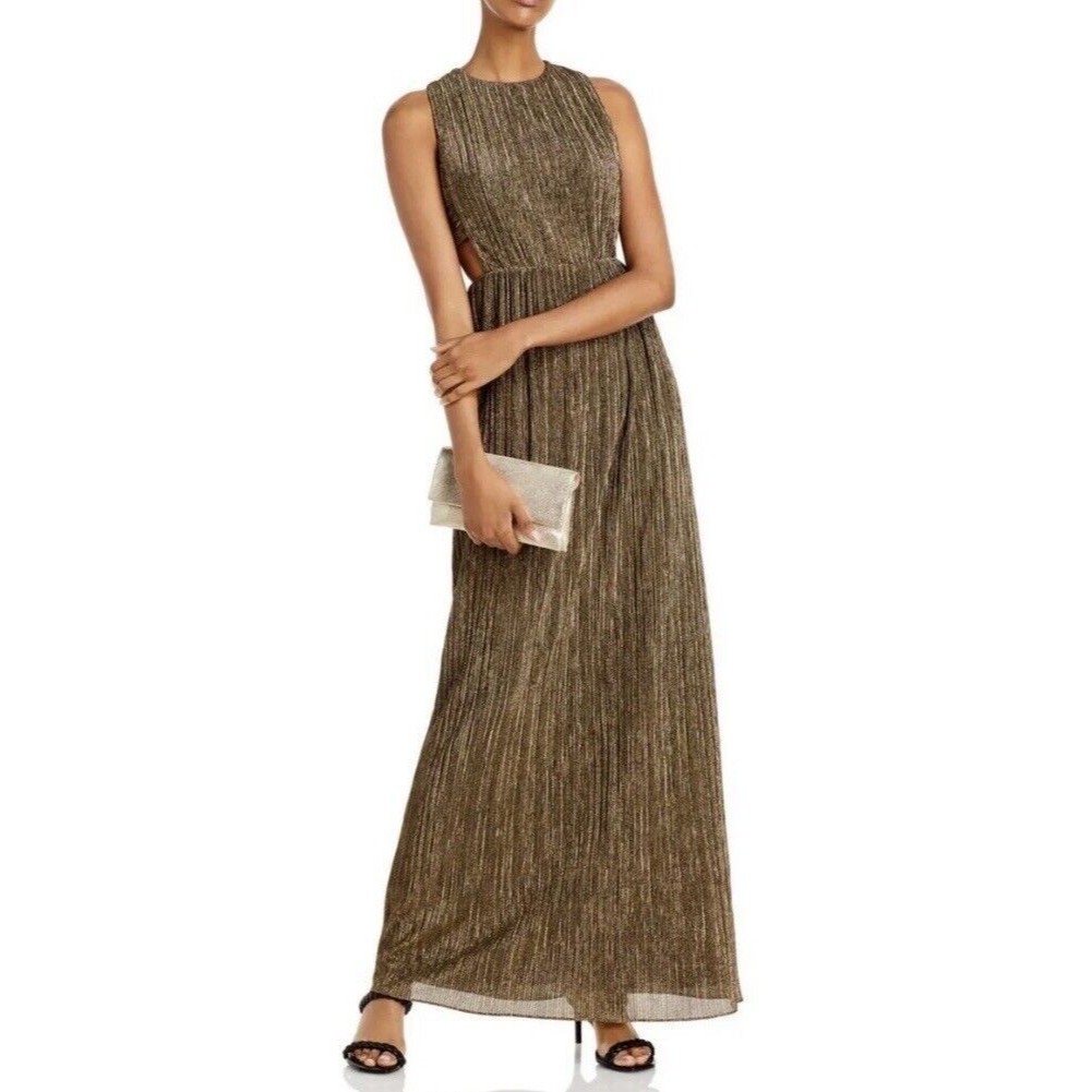 Bcbgmaxazria New Gold Shimmer Metallic Evening Gown Size M